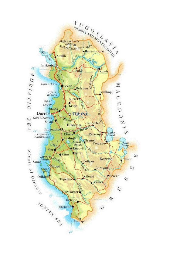 Elevation map of Albania