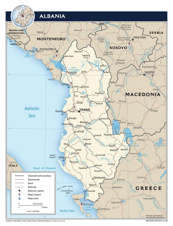 Large detailed political map of Albania - 2008