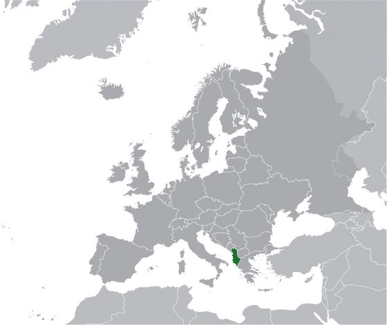 Large location map of Albania in Europe