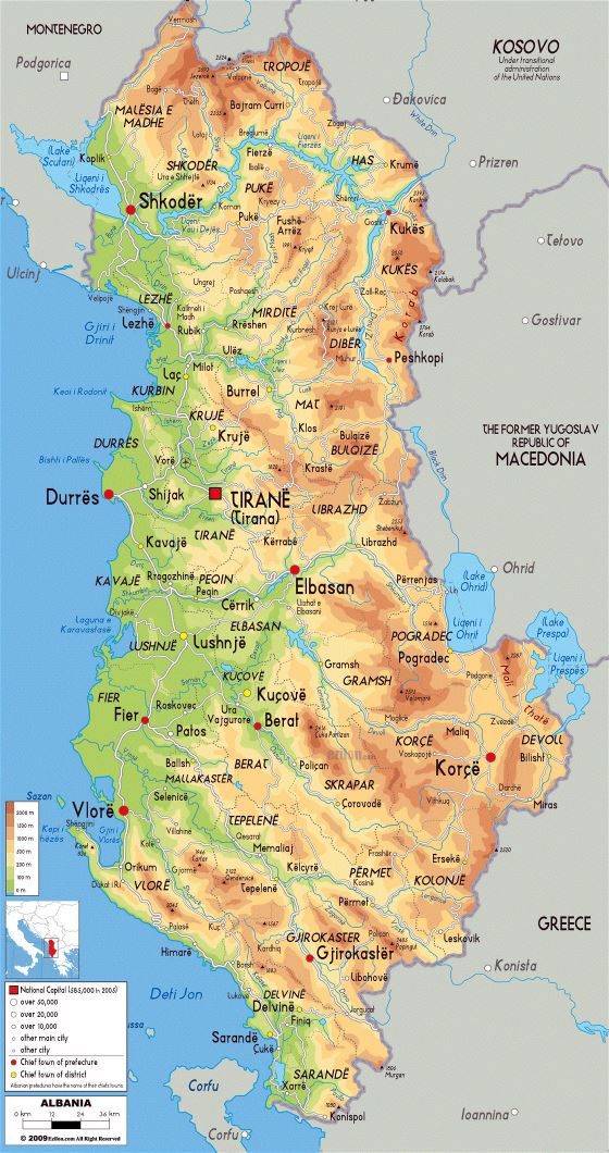 Large physical map of Albania