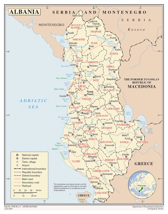 Large political and administrative map of Albania