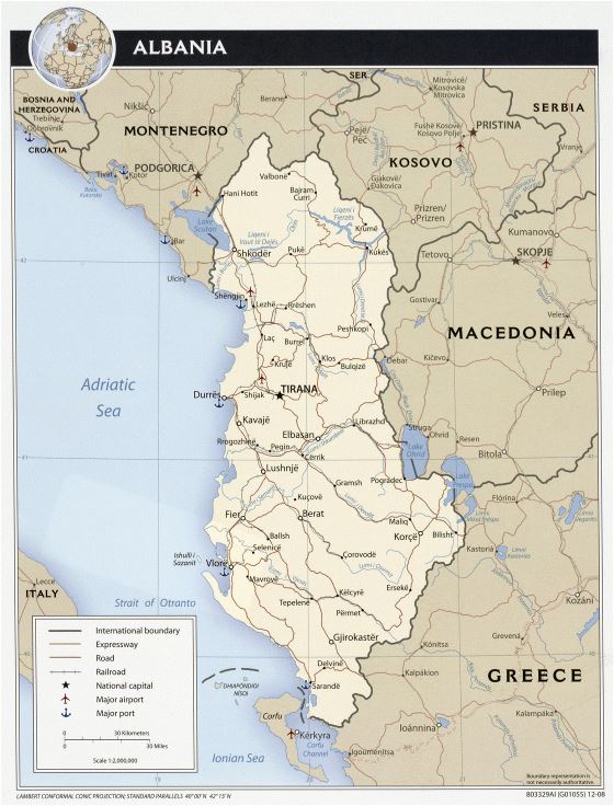 Large political map of Albania - 2008