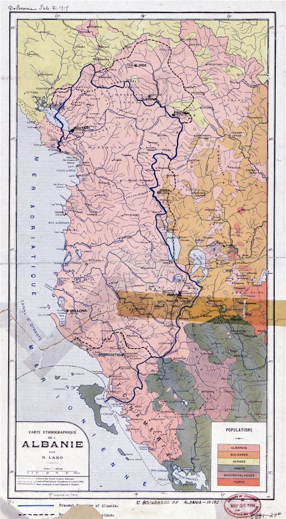 Large scale old ethnographic map of Albania - 1918
