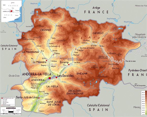 Physical map of Andorra