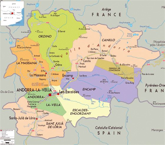Political and administrative map of Andorra