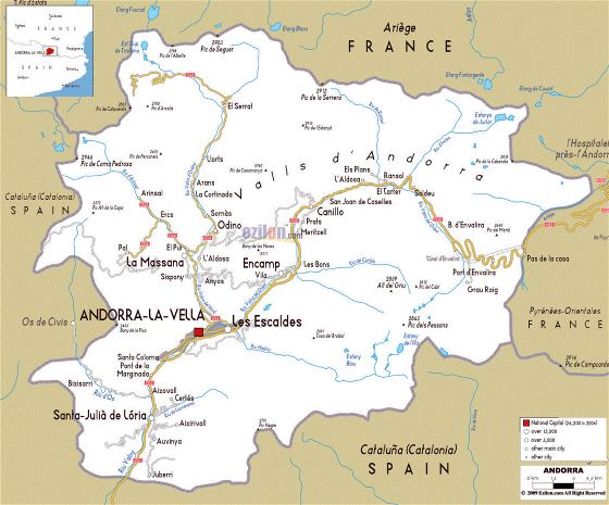 Road map of Andorra