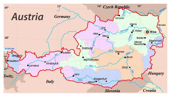 Administrative map of Austria