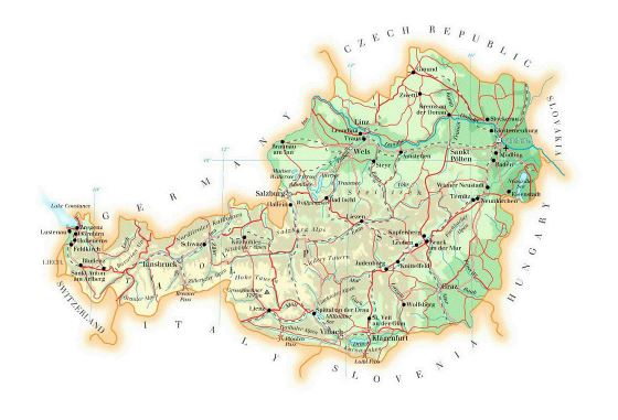 Elevation map of Austria