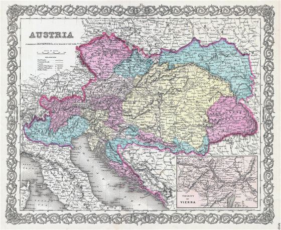 Large detailed old political and administrative map of Austria - 1855