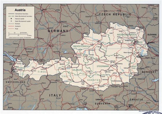 Large detailed political and administrative map of Austria - 1999