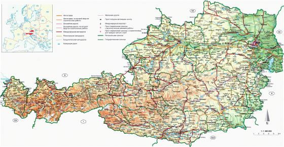 Large detailed road map of Austria