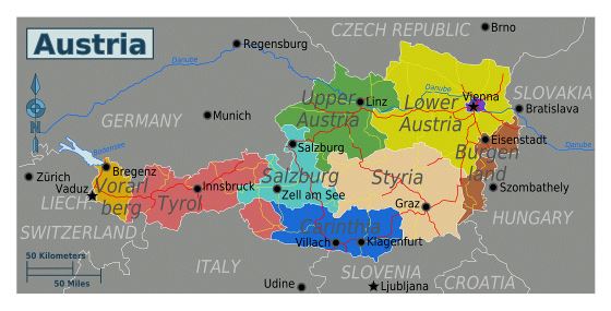 Large regions map of Austria