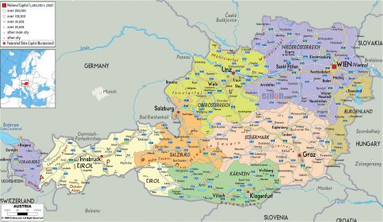 Political and administrative map of Austria