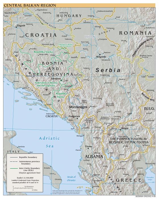 Large detailed political map of Central Balkan Region - 2000