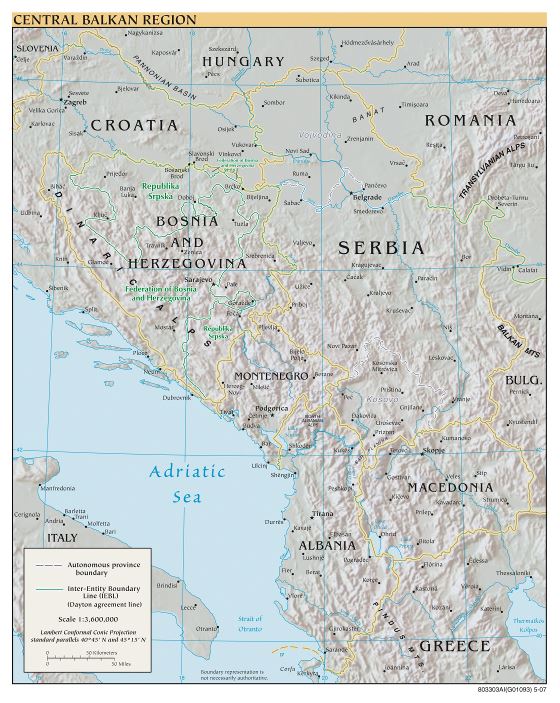 Large detailed political map of Central Balkan Region - 2007