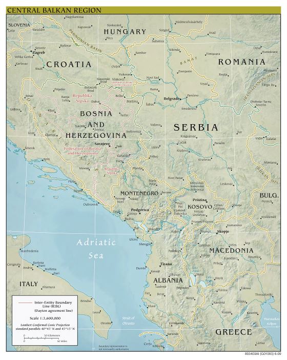 Large detailed political map of Central Balkan Region - 2009