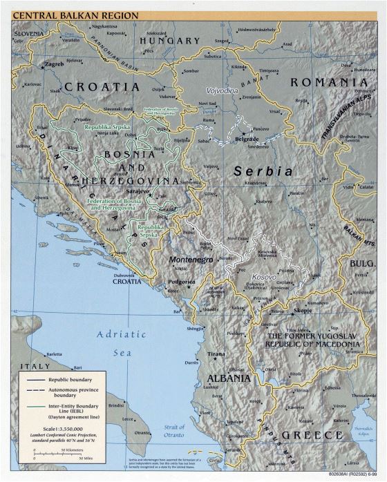 Large political map of Central Balkan Region - 1999
