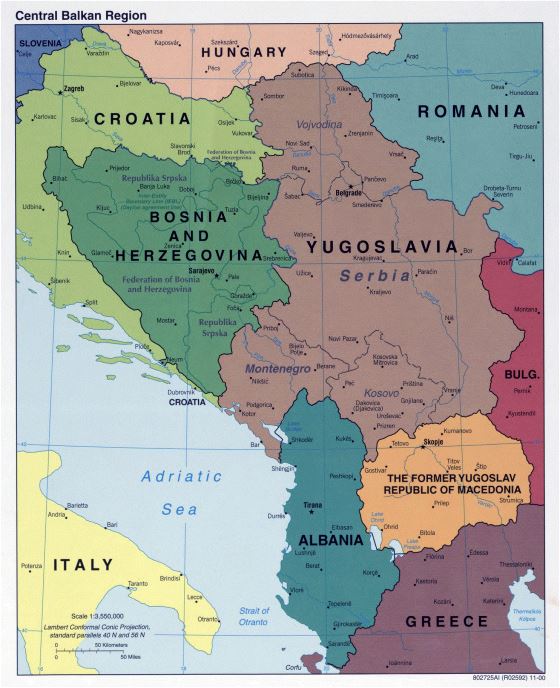 Large political map of Central Balkan Region - 2000