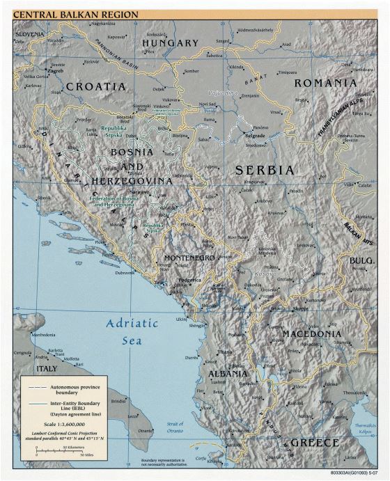 Large political map of Central Balkan Region - 2007