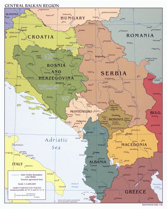 Large political map of Central Balkan Region - 2008