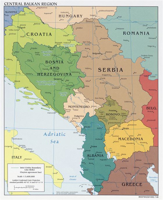 Large political map of Central Balkan Region - 2008