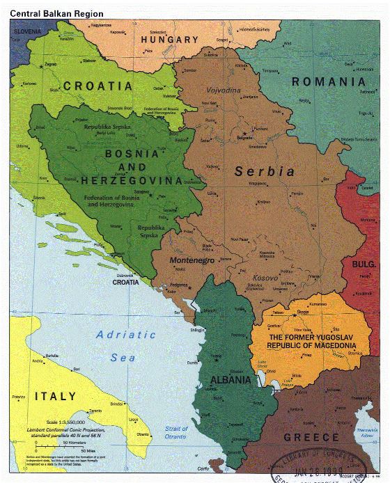 Political map of Central Balkan Region - 1998