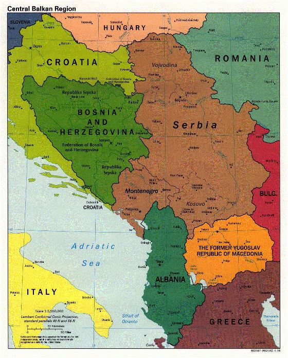 Political map of Central Balkan Region - 1998