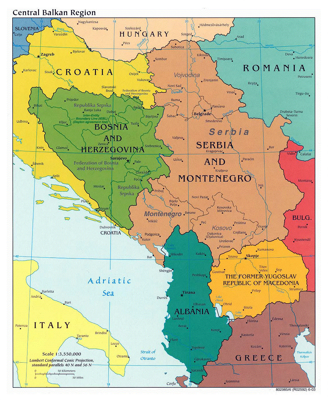Political map of Central Balkan Region - 2003 | Balkans | Europe ...