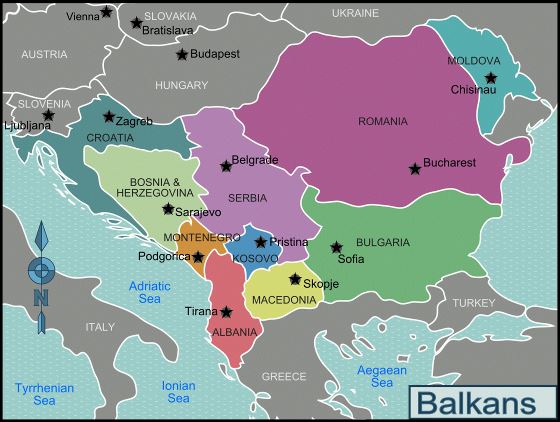 Regions map of Balkans