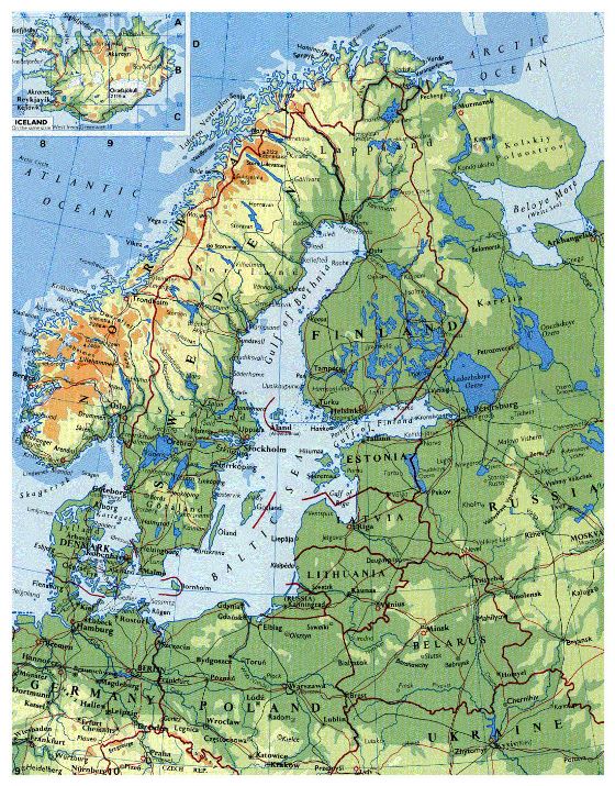 Elevation map of Scandinavia