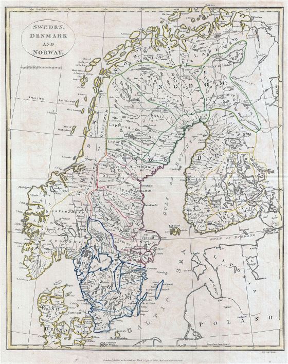 Large detailed old map of Scandinavia - 1799