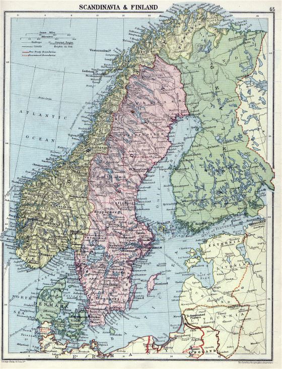 Large detailed old political map of Scandinavia - 1920