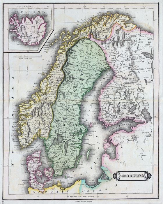 Large scale old political map of Scandinavia - 1840