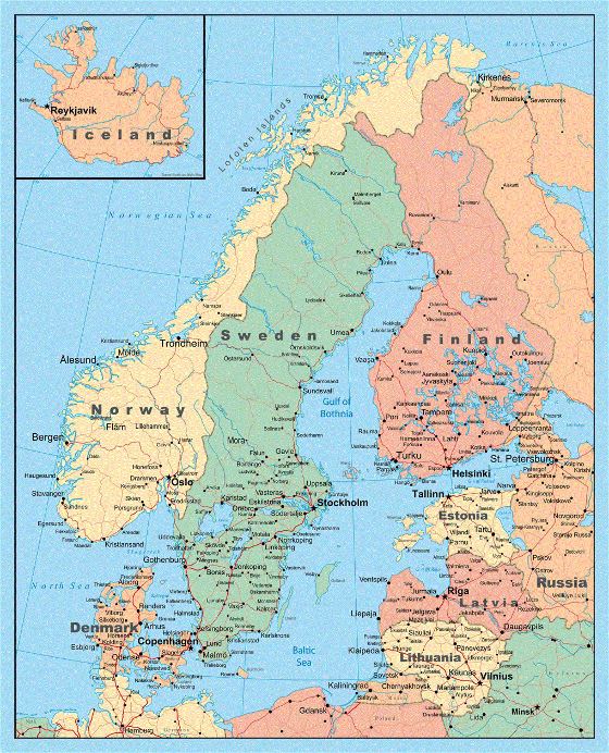 Political map of Scandinavia