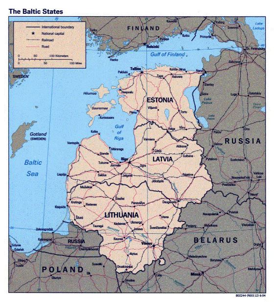 Political map of the Baltic States - 1994