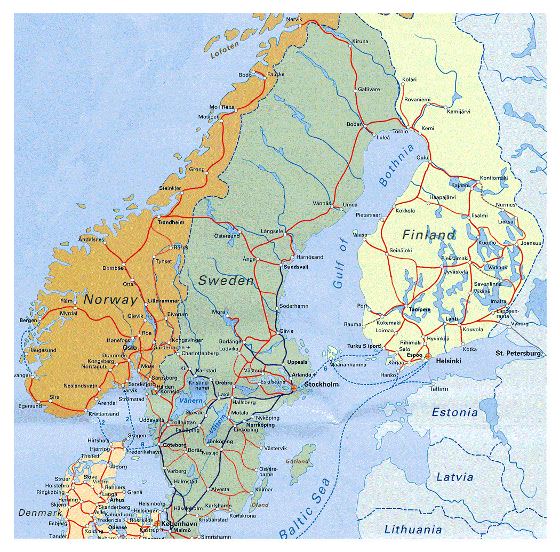 Railways map of Scandinavia