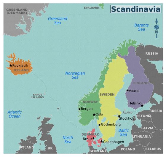 Regions map of Scandinavia