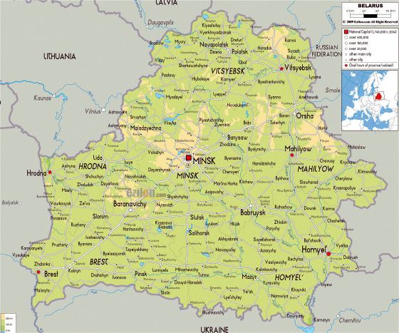 Physical map of Belarus