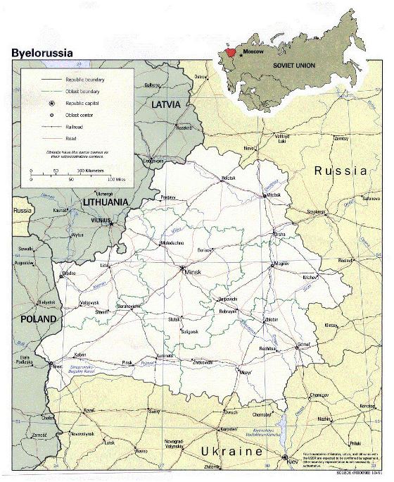 Political and administrative map of Belarus - 1991