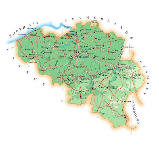 Elevation map of Belgium