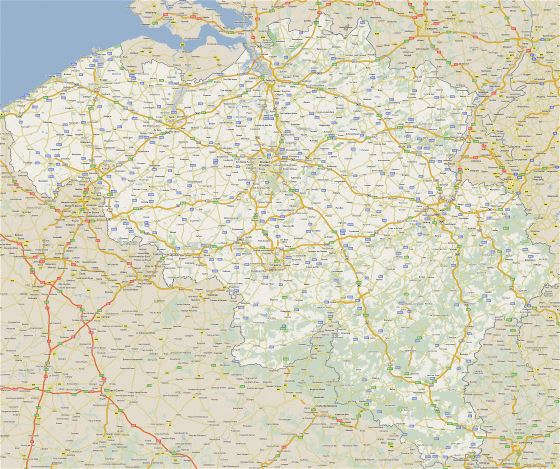 Large detailed road map of Belgium