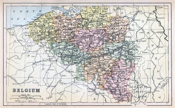 Large old political and administrative map of Belgium
