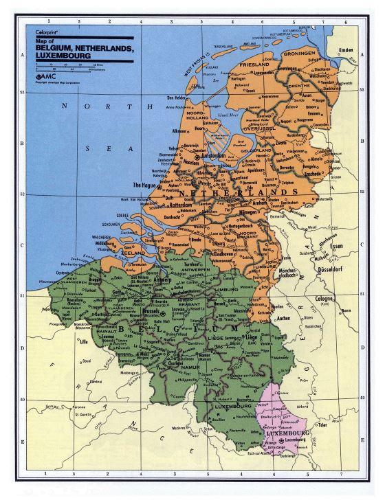 Large political and administrative map of Belgium, Netherlands and Luxembourg