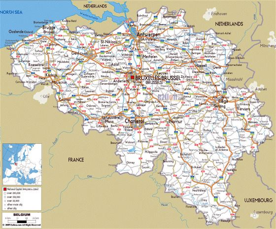 Road map of Belgium