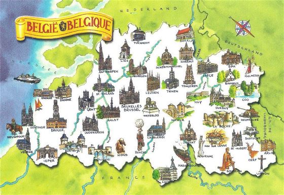 Travel illustrated map of Belgium