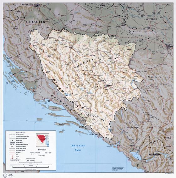 Large detailed political map of Bosnia and Herzegovina - 1993