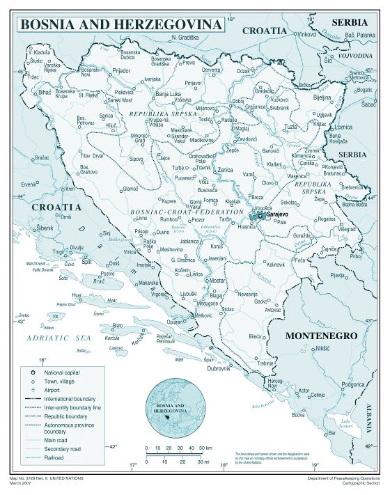 Large political and administrative map of Bosnia and Herzegovina