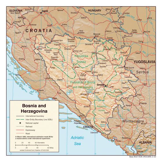 Large political and administrative map of Bosnia and Herzegovina - 2002