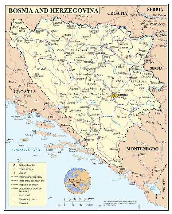 Large political and administrative map of Bosnia and Herzegovina