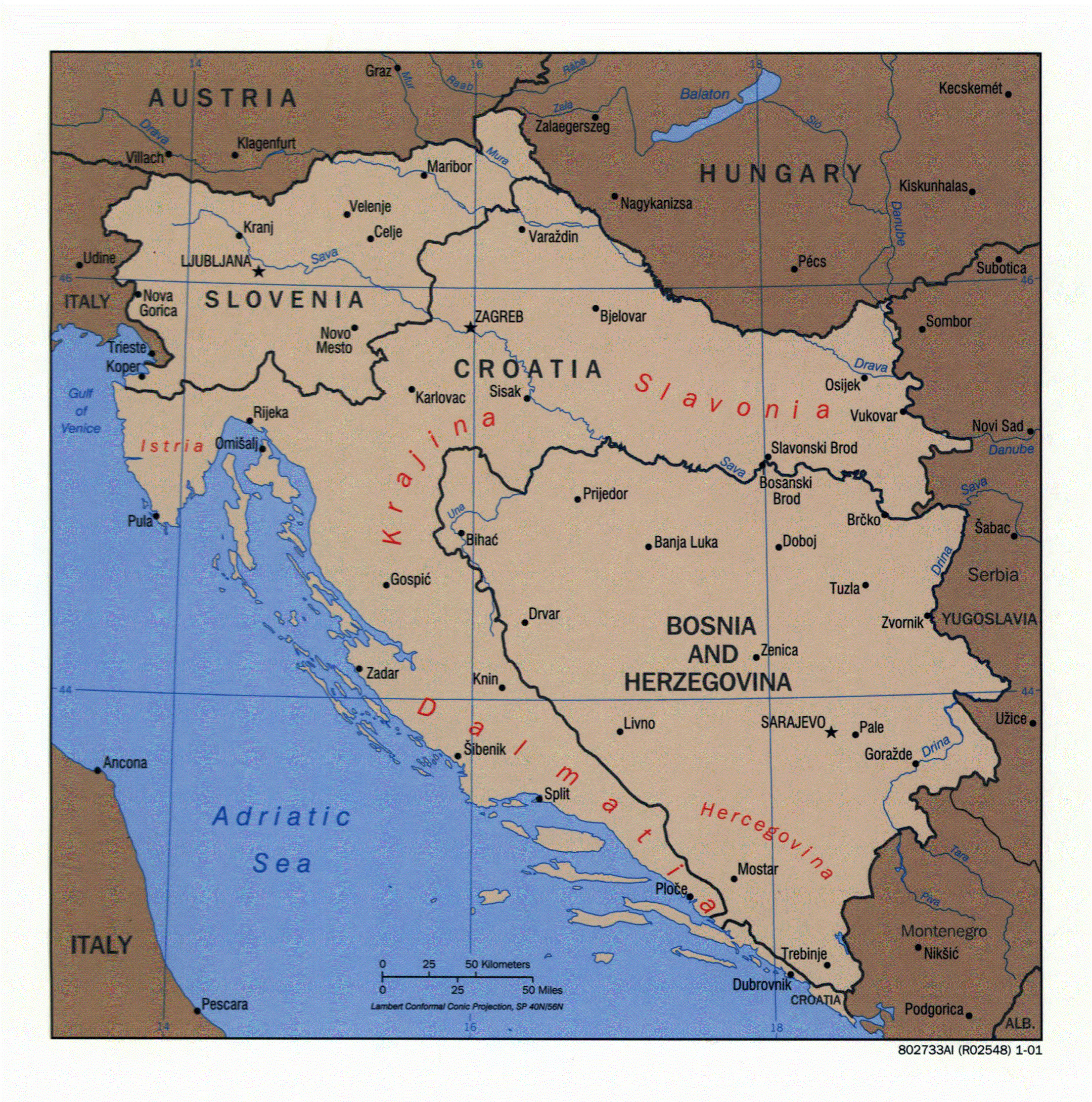 Large Political Map Of Slovenia Croatia And Bosnia And Herzegovina 